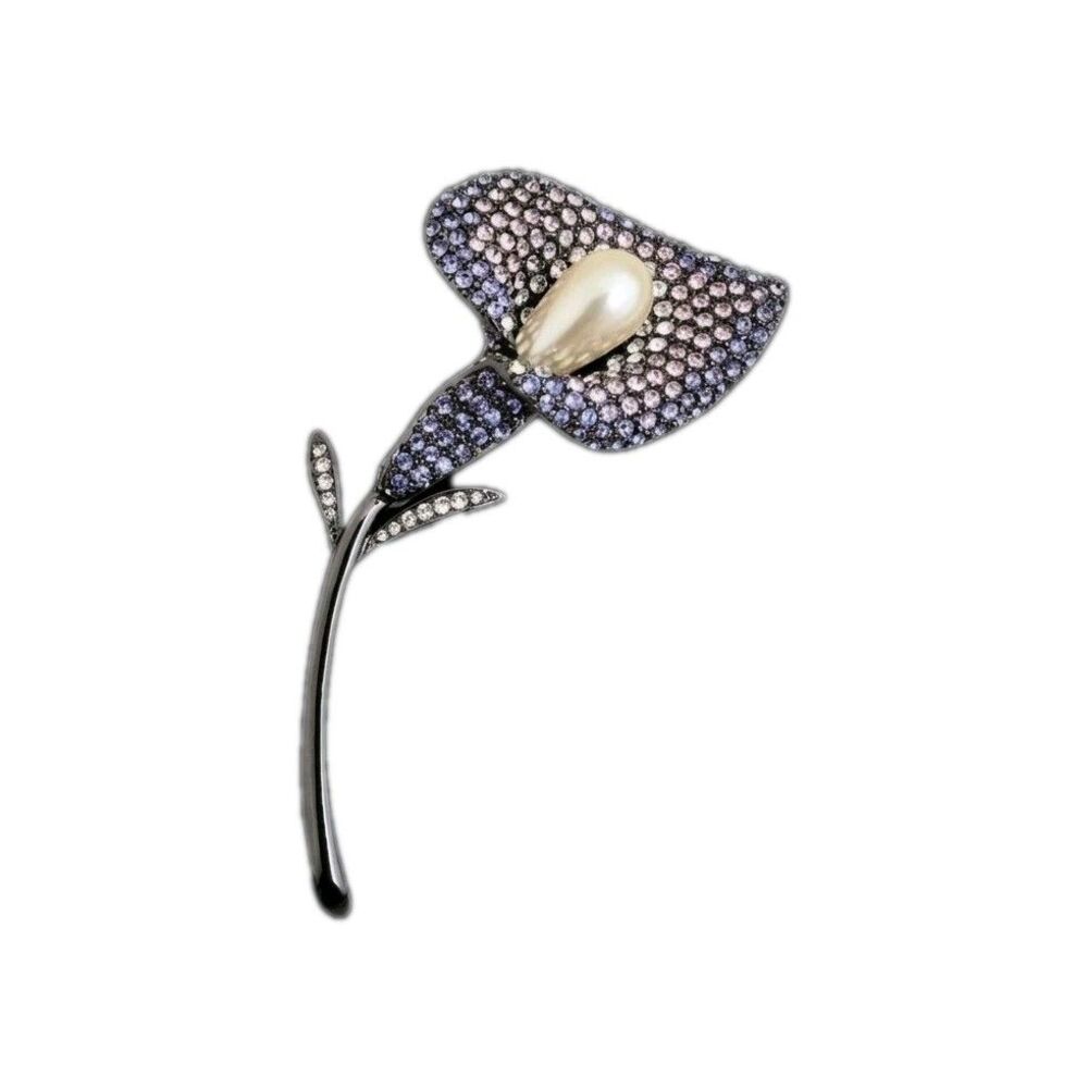 Vintage Signed Kenneth Jay Lane (KJL) Pavé Rhinestone & Pearl Calla Lily Brooch
